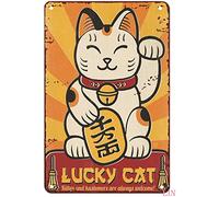 Plaque amusante en métal pour chambre à coucher, motif chat porte-bonheur Maneki Neko - Décoration d'intérieur rustique en aluminium - Affiche murale pour garage et bar - 20,3 x 30,5 cm