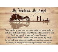 Plaque amusante en métal pour salle de bain avec inscription « My Husband My Angel Your Battle is Now Over No More Pain No More Suffering » - Décoration d'intérieur rustique - Décoration murale en