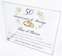 Plaque Anniversaire de Mariage | Élégante Plaque en Cristal Personnalisée | Cadeau Unique pour Noces d’Or, d’Argent, d’Émeraude, de Perle ou de Diamant
