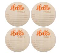 Plaque Annonce Naissance Bébé Ronde en Bois, Lot de 4 Pièces | Orange, Format Circulaire, pour Baby Shower et Présent D’anniversaire, Décoration Simple et Souvenir Solide