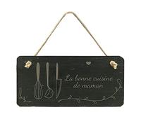 Plaque ardoise personnalisée "Cuisine" - Plaque de porte gravée - Design ustensiles de cuisine - Ardoise naturelle 25x12 cm - Fabrication française - Cadeau original cuisinier