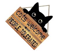 Plaque artistique en bois « Chats » « Welcome People Tolerated » avec un joli design de chat comme cadeau de pendaison de crémaillère, décoration de porte et de fenêtre, panneau de vœux naturel avec