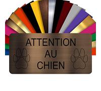 Plaque Attention Au Chien Autocollante - Plaque De Maison PVC Adhésive 10 x 5 cm - 21 Couleurs Disponibles (Bronze écrit Noir)