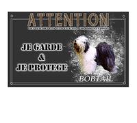 Plaque attention au chien bobtail - pré percée et vis fournies. De 30 cm à 15 cm…
