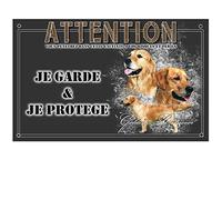 Plaque attention au chien chien golden - pré perforée et vis proposées. De 30 cm à 15 cm…