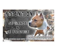 Plaque Attention au Chien Personnalisable 20x10cm - Panneau Chien Méchant American Staff/Pitbull - Aluminium Résistant aux Intempéries - Pancarte Chien de Garde pour Portail
