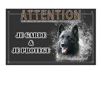 Plaque Attention au Chien tervueren de Travail - pré perforée et vis données. De 30 cm à 15 cm…