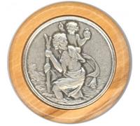 Plaque auto - Lhorin Esotérisme - Saint Christophe - Bois d'olivier - Marron - Mixte