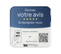 Plaque avis Multi-destination NFC & QR Code Français - Compatible avec différents sites d’avis tel que Pages Jaunes, Booking et avec iPhone & Android - 10x10 cm | Tap2star.com