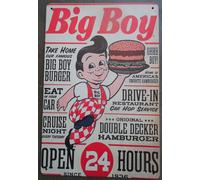 Plaque Big Boy Open 24 Hours Style Vieille Affiche 30x20cm Tole