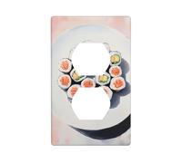 Plaque blanche avec rouleaux de sushi maki - Couvercle de prise d'interrupteur - Plaque murale décorative pour cuisine, salle de bain - Dimensions : 7 x 11,4 cm