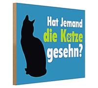 Plaque bleue avec silhouette de chat | « Quelqu'un a-t-il vu le chat ? » | Décoration pour les amoureux des chats | 40 cm x 30 cm