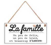Plaque bois 'La Famille' blanc (un peu de folie, un peu de bruit et beaucoup d'Amour!) - 20x10 cm [R4573]
