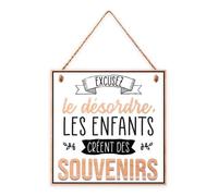 Plaque bois relief Excusez le désordre 20 x 20 cm
