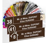 Plaque Boîte aux Lettres Avec Numéro Personnalisable De 1 À 3 Lignes - Numéro Avec Nom Gravé - Adhésive PVC - 10 x 2,5 cm (Marron)