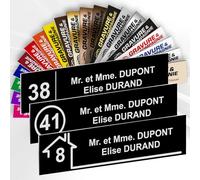 Plaque Boîte aux Lettres Avec Numéro Personnalisable De 1 À 3 Lignes - Numéro Avec Nom Gravé - Adhésive PVC - 10 x 2,5 cm (Noir texte Blanc)