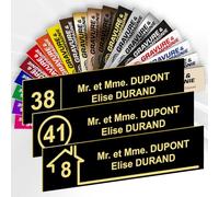 Plaque Boîte aux Lettres Avec Numéro Personnalisable De 1 À 3 Lignes - Numéro Avec Nom Gravé - Adhésive PVC - 10 x 2,5 cm (Noir texte Jaune)
