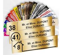 Plaque Boîte aux Lettres Avec Numéro Personnalisable De 1 À 3 Lignes - Numéro Avec Nom Gravé - Adhésive PVC - 10 x 2,5 cm (Or Brillant Métallisé)