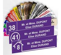 Plaque Boîte aux Lettres Avec Numéro Personnalisable De 1 À 3 Lignes - Numéro Avec Nom Gravé - Adhésive PVC - 10 x 2,5 cm (Violet)