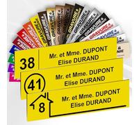 Plaque Boîte aux Lettres Avec Numéro Personnalisable De 1 À 3 Lignes - Numéro Avec Nom Gravé - Adhésive PVC - 10 x 2,5 cm (Jaune)