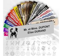 Plaque Boîte aux Lettres Déco Personnalisable De 1 À 3 Lignes - Logo Ou Motif Avec Nom Gravé - Adhésive PVC - 10 x 2,5 cm (Gris Mat + Dessin)