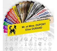 Plaque Boîte aux Lettres Déco Personnalisable De 1 À 3 Lignes - Logo Ou Motif Avec Nom Gravé - Adhésive PVC - 10 x 2,5 cm (Jaune + Dessin)