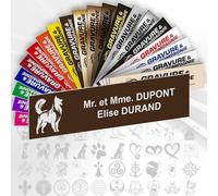 Plaque Boîte aux Lettres Déco Personnalisable De 1 À 3 Lignes - Logo Ou Motif Avec Nom Gravé - Adhésive PVC - 10 x 2,5 cm (Marron + Dessin)