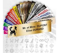 Plaque Boîte aux Lettres Déco Personnalisable De 1 À 3 Lignes - Logo Ou Motif Avec Nom Gravé - Adhésive PVC - 10 x 2,5 cm (Or Brillant Métallisé + Dessin)
