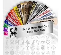 Plaque Boîte aux Lettres Déco Personnalisable De 1 À 3 Lignes - Logo Ou Motif Avec Nom Gravé - Adhésive PVC - 10 x 2,5 cm (Gris Alu Métallisé + Dessin)