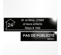 Plaque Boîte aux Lettres et Stop Pub Personnalisée Noir brillant/Blanc