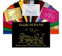 Plaque Boîte aux Lettres Family Personnalisable - Adhésive PVC - Motif Déco de Famille au Choix - 12 x 8 cm (Noir texte Jaune)