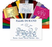 Plaque Boîte aux Lettres Family Personnalisable - Adhésive PVC - Motif Déco de Famille au Choix - 12 x 8 cm (Blanc texte Bleu)