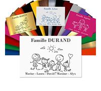 Plaque Boîte aux Lettres Family Personnalisable - Adhésive PVC - Motif Déco de Famille au Choix - 12 x 8 cm (Blanc texte Noir)