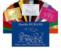 Plaque Boîte aux Lettres Family Personnalisable - Adhésive PVC - Motif Déco de Famille au Choix - 12 x 8 cm (Bleu)