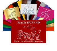 Plaque Boîte aux Lettres Family Personnalisable - Adhésive PVC - Motif Déco de Famille au Choix - 12 x 8 cm (Rouge)