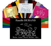 Plaque Boîte aux Lettres Family Personnalisable - Adhésive PVC - Motif Déco de Famille au Choix - 12 x 8 cm (Noir texte Blanc)