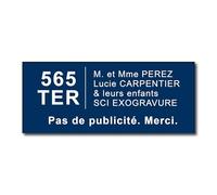Plaque Boîte aux Lettres Personnalisable Adresse et Numéro de Rue - 12x5 cm - 4 Lignes - Nom sur Etiquette Gravée pour Maison Bureau Famille - PVC Résistant Adhésif - Bleu Marine
