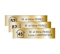 Plaque Boîte aux Lettres Personnalisable avec Logo Maison + Numéro - 10x2,5 cm - Nom sur Etiquette Gravée pour Maison Bureau - PVC Résistant Adhésif - Or Brossé