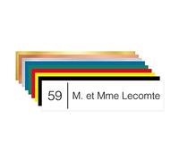 Plaque boîte aux lettres personnalisable. (BAL0004). Numéro Maison + Nom. Plaque nominative PVC 10 x 2,5 cm autocollante - Blanc - Helvetica light