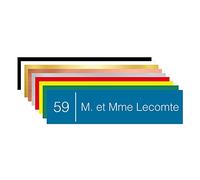 Plaque boîte aux lettres personnalisable. (BAL0004). Numéro Maison + Nom. Plaque nominative PVC 10 x 2,5 cm autocollante - Bleu - Helvetica light