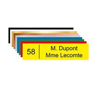 Plaque boîte aux lettres personnalisable. (BAL0004). Numéro Maison + Nom. Plaque nominative PVC 10 x 2,5 cm autocollante - Jaune - Arial