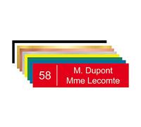 Plaque boîte aux lettres personnalisable. (BAL0004). Numéro Maison + Nom. Plaque nominative PVC 10 x 2,5 cm autocollante - Rouge - Arial