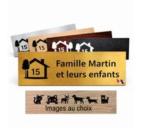 Plaque Boîte aux Lettres Personnalisée 10x2,5 cm adhésive en acrylique - Or Brossé- Gravure Laser avec 20 motifs au choix