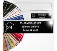 Plaque Boîte aux Lettres Personnalisée 10x2,5 cm adhésive en PVC - Gravure Laser - 22 Couleurs - Avec ou Sans Motif (Noir brillant texte blanc)