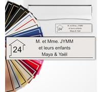 Plaque Boîte aux Lettres Personnalisée 10x2,5 cm adhésive en PVC - Gravure Laser - 22 Couleurs - Avec ou Sans Motif (Blanc texte noir)