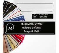 Plaque Boîte aux Lettres Personnalisée 10x2,5 cm adhésive en PVC - Gravure Laser - 22 Couleurs - Avec ou Sans Motif (Noir mat texte blanc)