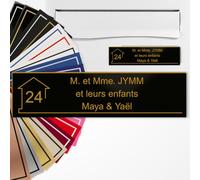 Plaque Boîte aux Lettres Personnalisée 10x2,5 cm adhésive en PVC - Gravure Laser - 22 Couleurs - Avec ou Sans Motif (Noir mat texte or)
