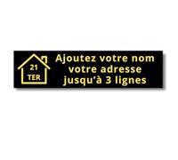 Plaque Boîte aux Lettres Personnalisée Adhésive - Nom Gravé PVC Résistant - 10x2.5cm Gris Alu Métallisé - 1 à 3 Lignes pour Maison Numéro Rue (Noir/Jaune)