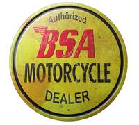 plaque bsa motorcycle dealer jaune vieillit ronde 30cm tole deco garage