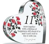 Plaque cadeau 11e anniversaire pour femme et mari - 11 ans ensemble - I Love You Forever romantique en acrylique en forme de cœur pour homme et femme 100 mm x 100 mm Cadeau pour couples onzième